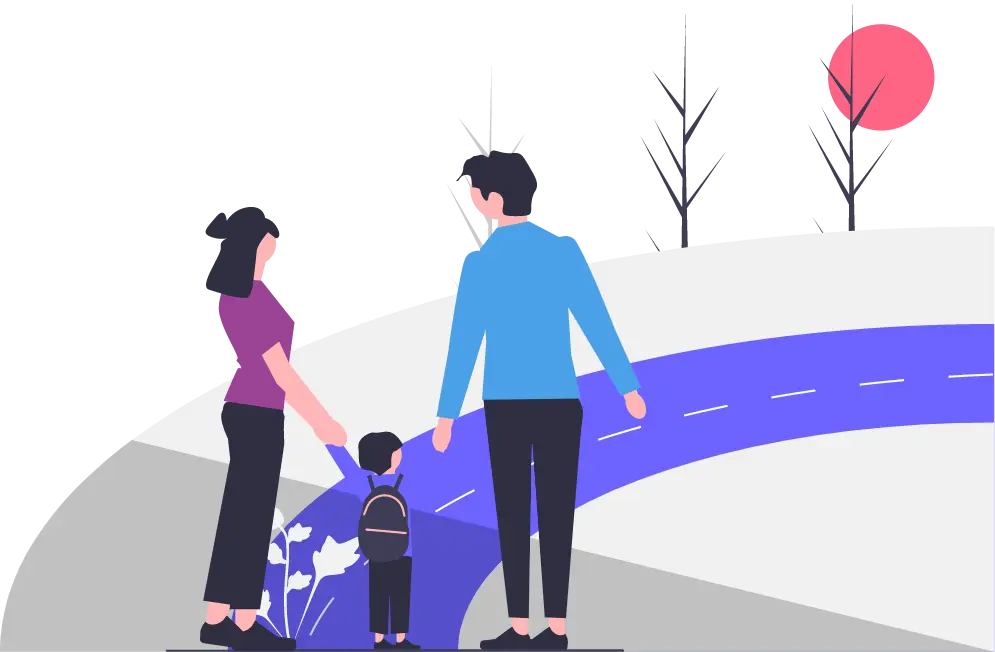 A happy family walking on a road with a child, representing that their futire is secured using the Best Budget personal finance application.